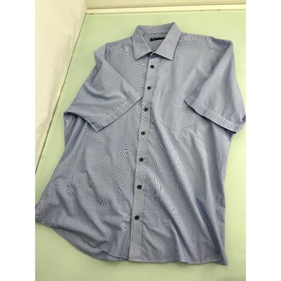 Vintage Woolworths Men Shirt Easy Care Short Sleeve Button Up Blue 43 17 XL - Picture 1 of 7